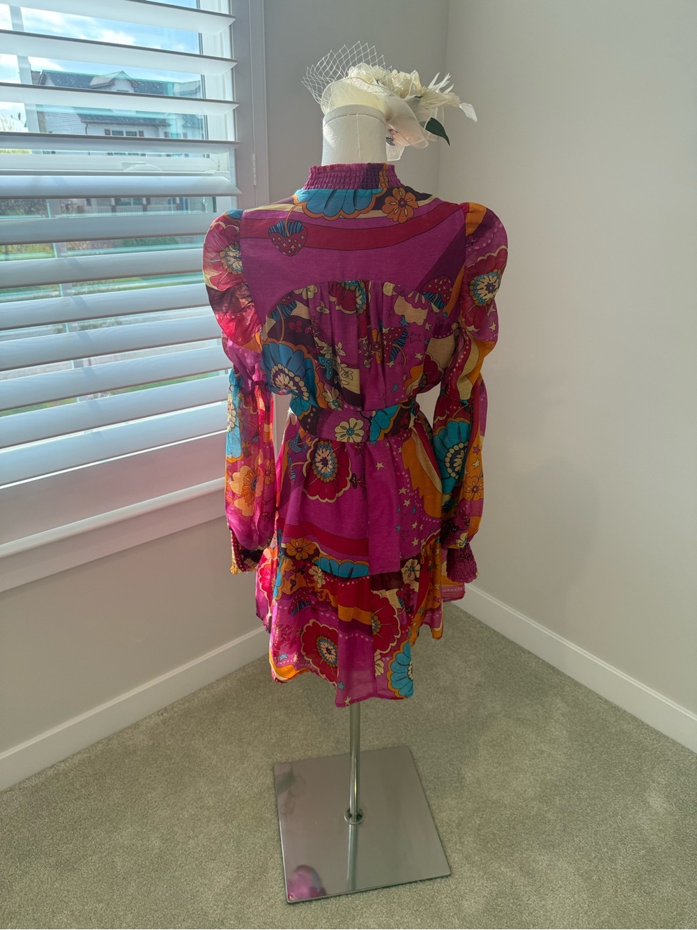 Fuchsia Floral Patchwork Long-Sleeve Tiered Dress - Picture 11 of 12
